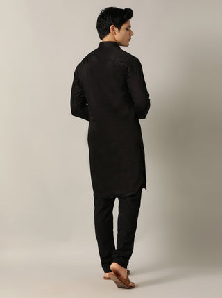 Black Solid Pathani Kurta For Men