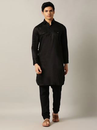 Black Solid Pathani Kurta For Men