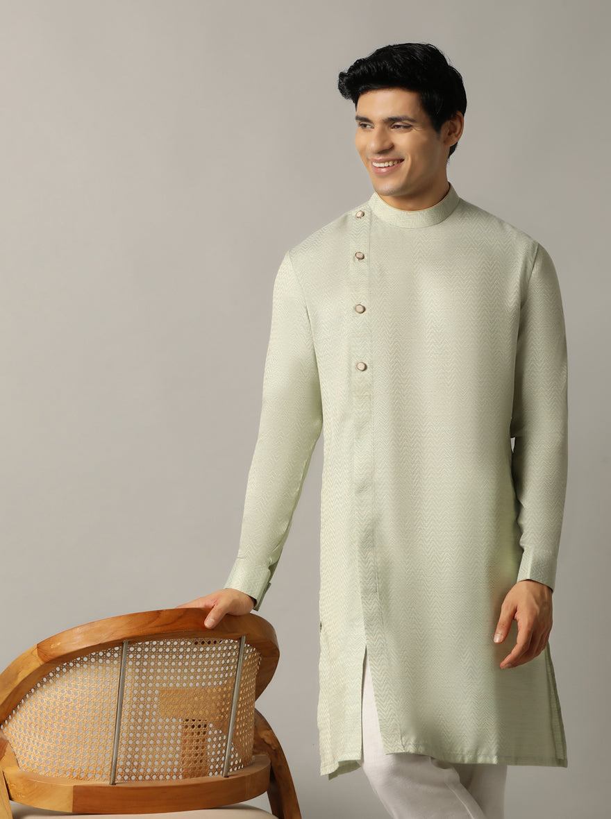 Sky Blue Self Design Kurta For Men