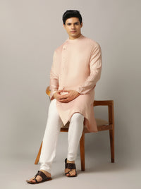 Pink Self Design Kurta For Men