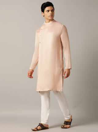 Pink Self Design Kurta For Men