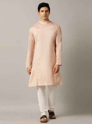 Pink Self Design Kurta For Men