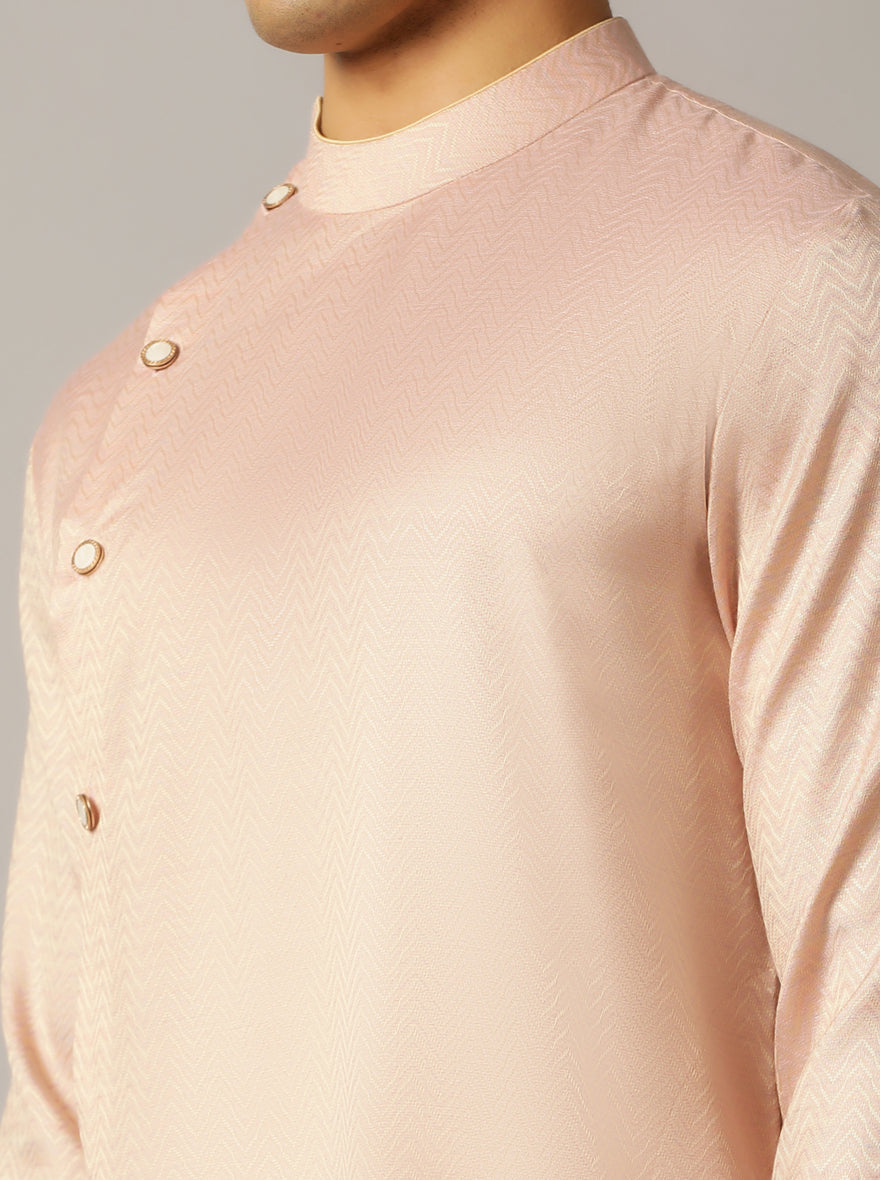 Pink Self Design Kurta For Men