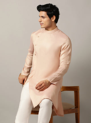 Pink Self Design Kurta For Men