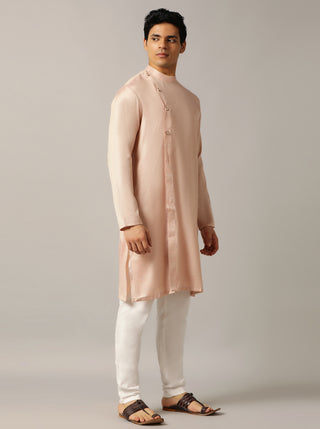 Pink Self Design Kurta For Men