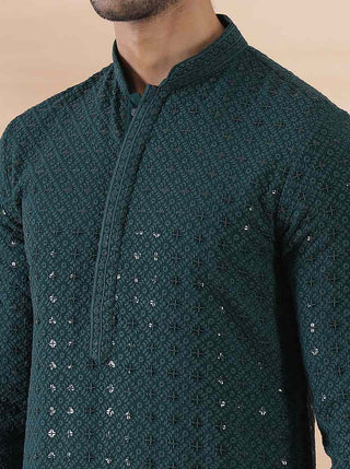 Green Embroidered Kurta For Men