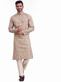 Cream Brown Printed Kurta for Men