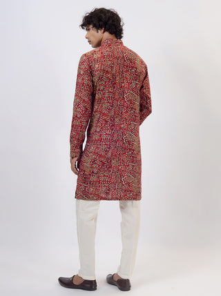 Red Printed Kurta For Men