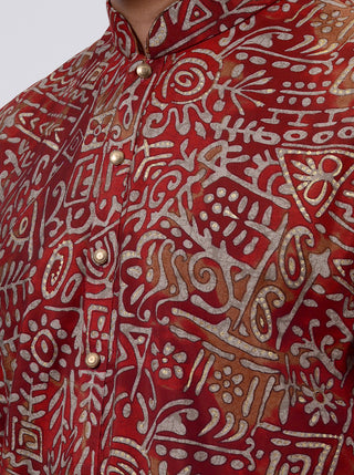 Red Printed Kurta For Men