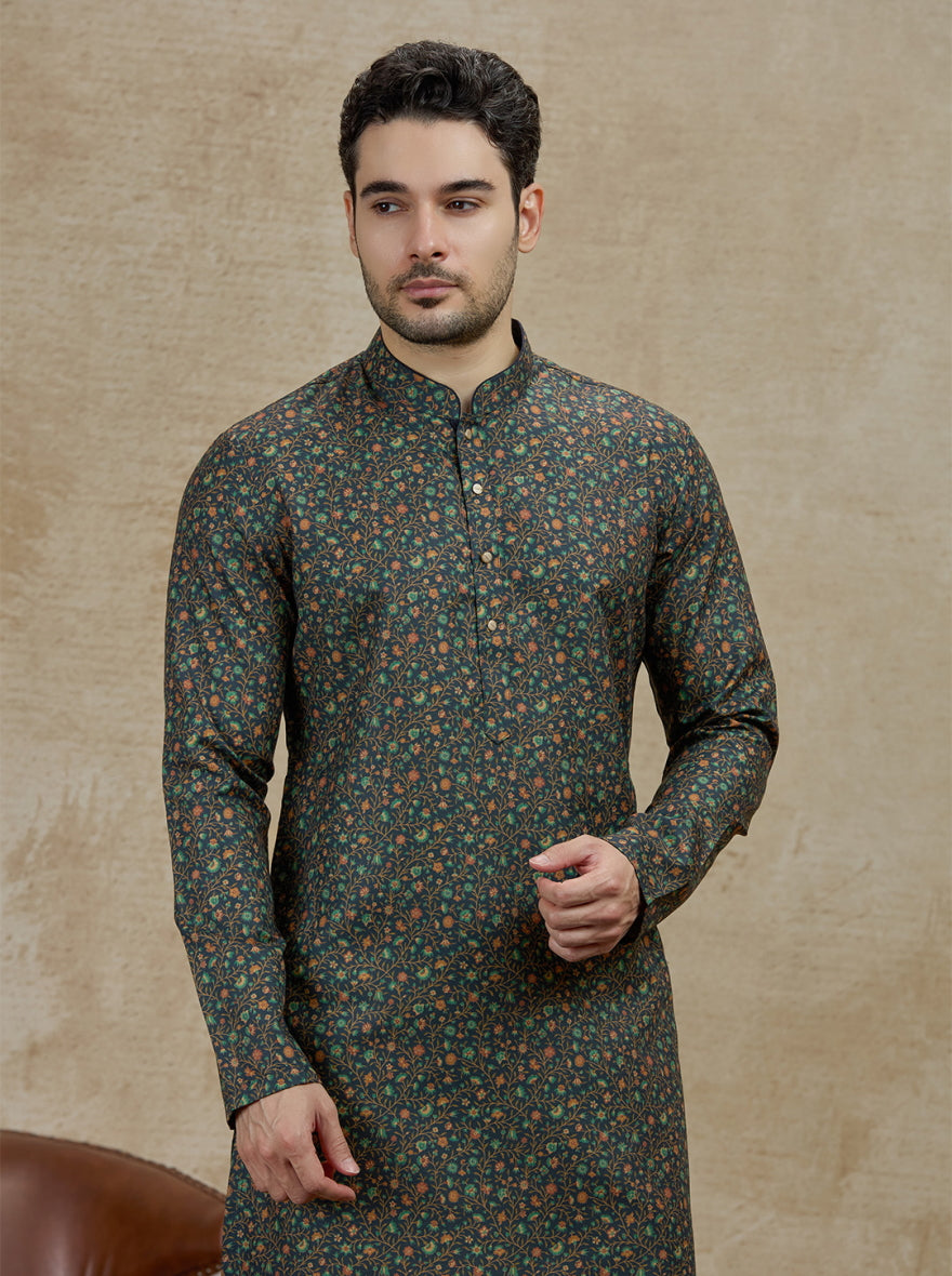 Olive Printed Kurta For Men