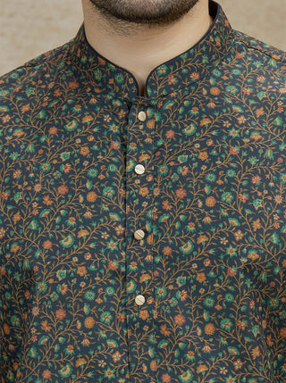 Olive Printed Kurta For Men