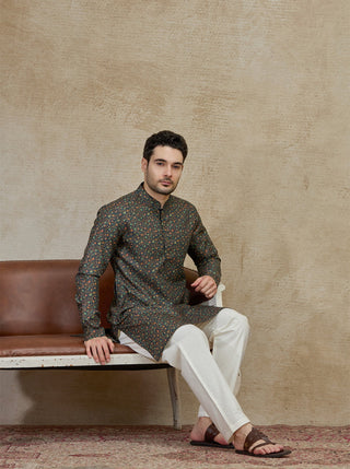 Olive Printed Kurta For Men