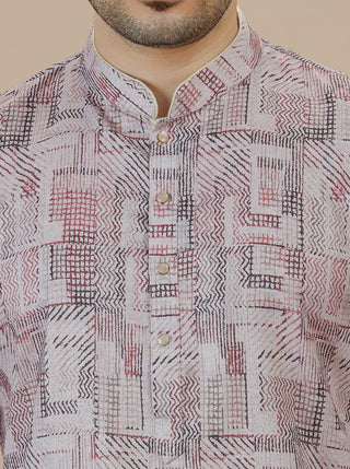 Beige & Brown Printed Kurta For Men