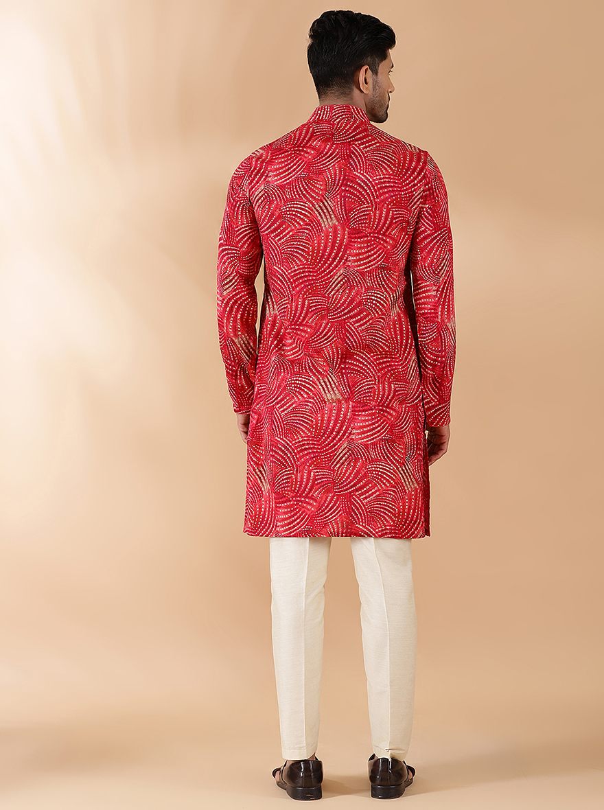 Red Printed Kurta For Men