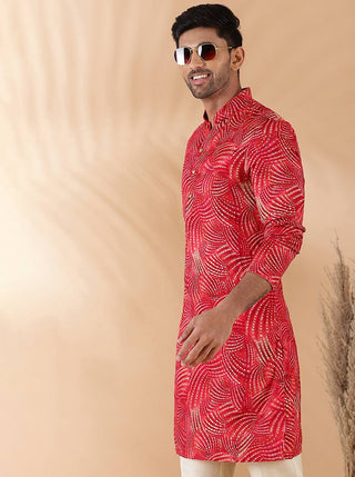 Red Printed Kurta For Men