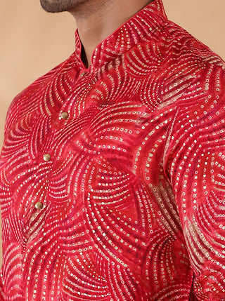 Red Printed Kurta For Men