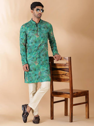 Green Printed Kurta For Men