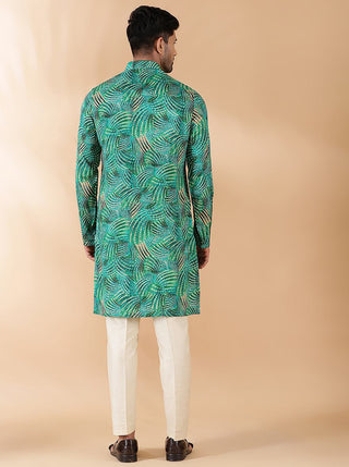 Green Printed Kurta For Men