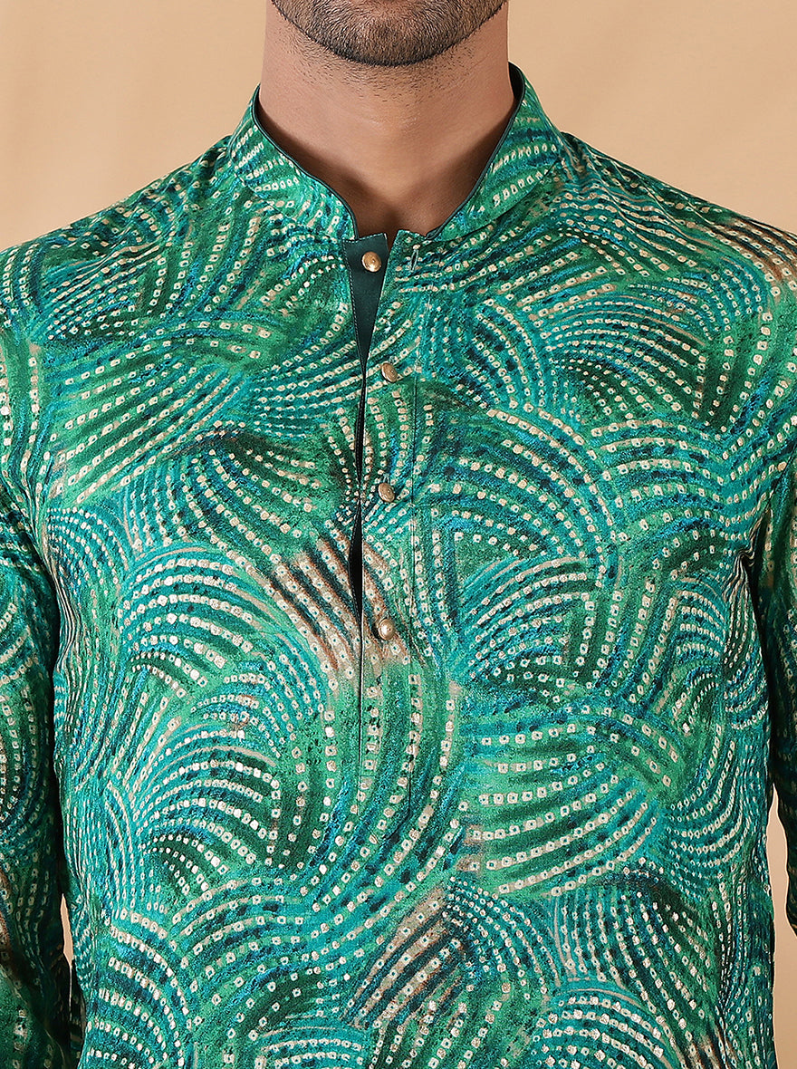 Green Printed Kurta For Men