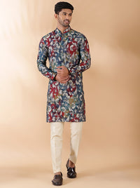 Blue Multi Printed Kurta For Men