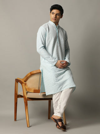 Sky Blue Embroidered Kurta For Men