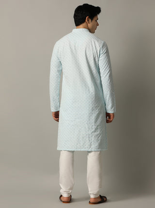 Sky Blue Embroidered Kurta For Men