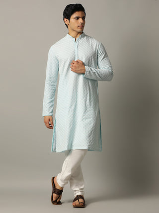 Sky Blue Embroidered Kurta For Men