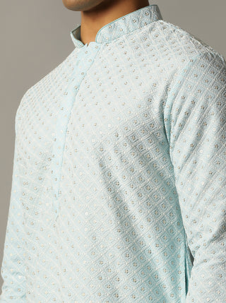 Sky Blue Embroidered Kurta For Men