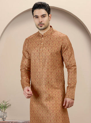 Khaki Printed Kurta For Men