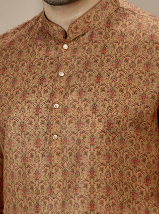 Khaki Printed Kurta For Men