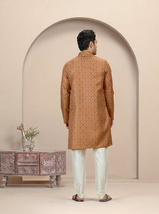 Khaki Printed Kurta For Men