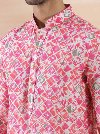 Pink Printed Kurta For Men