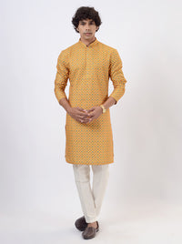 Mustard Yellow Printed Kurta For Men