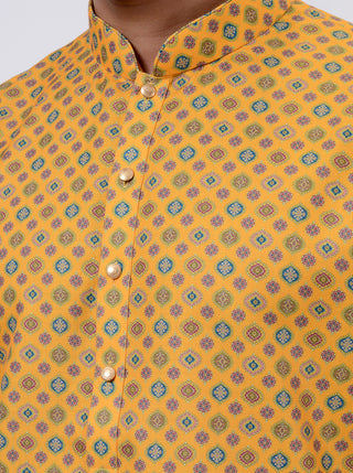 Mustard Yellow Printed Kurta For Men