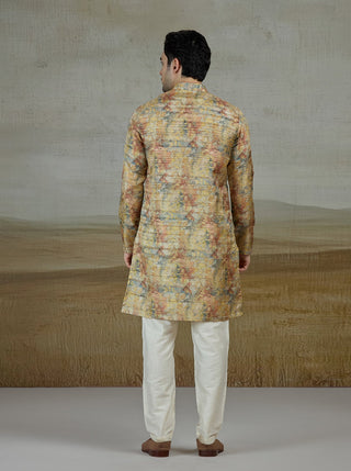 Yellow Printed Kurta For Men