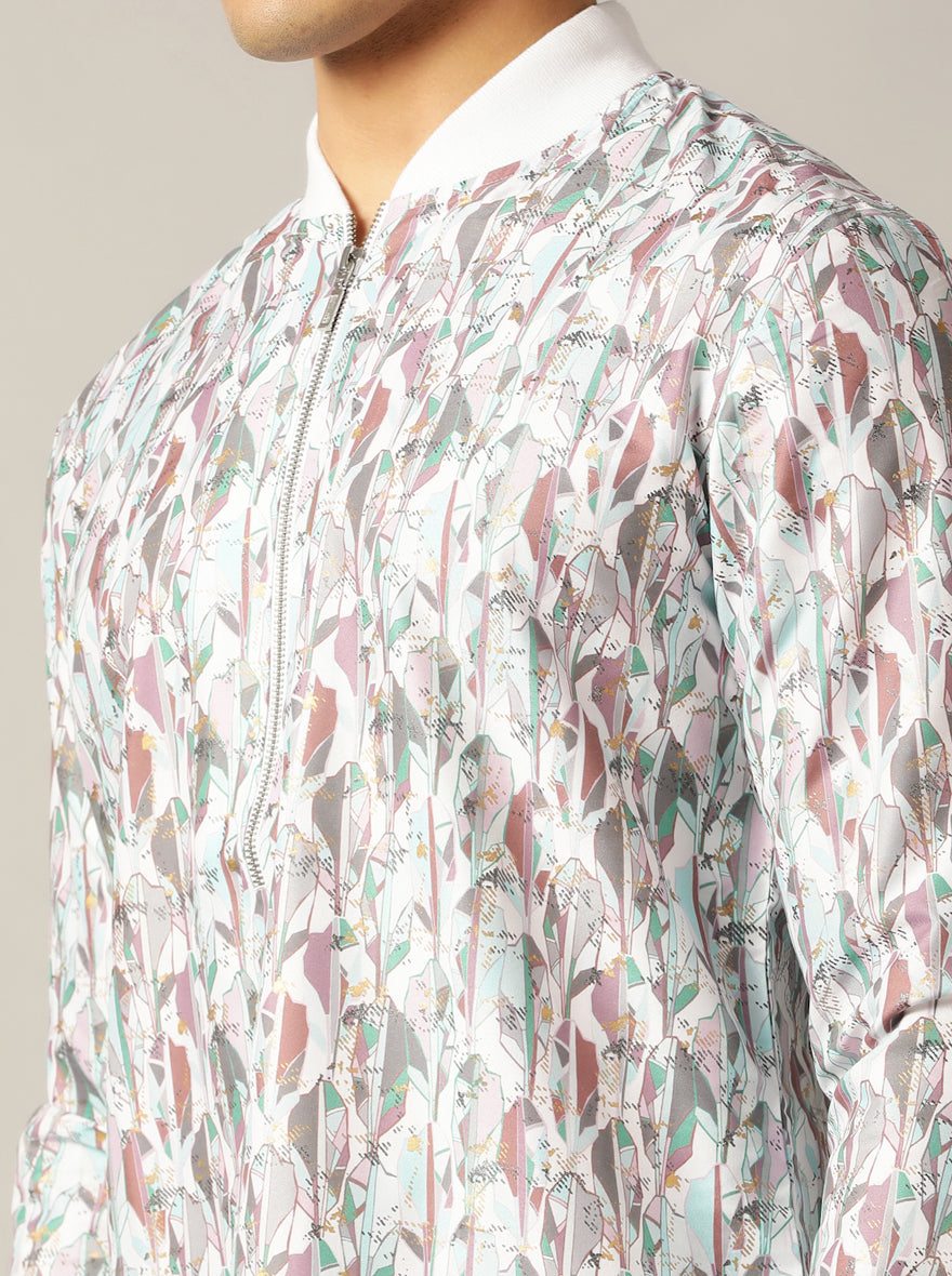 White Multi Printed Kurta For Men