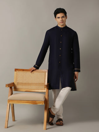 Blue Solid Kurta For Men