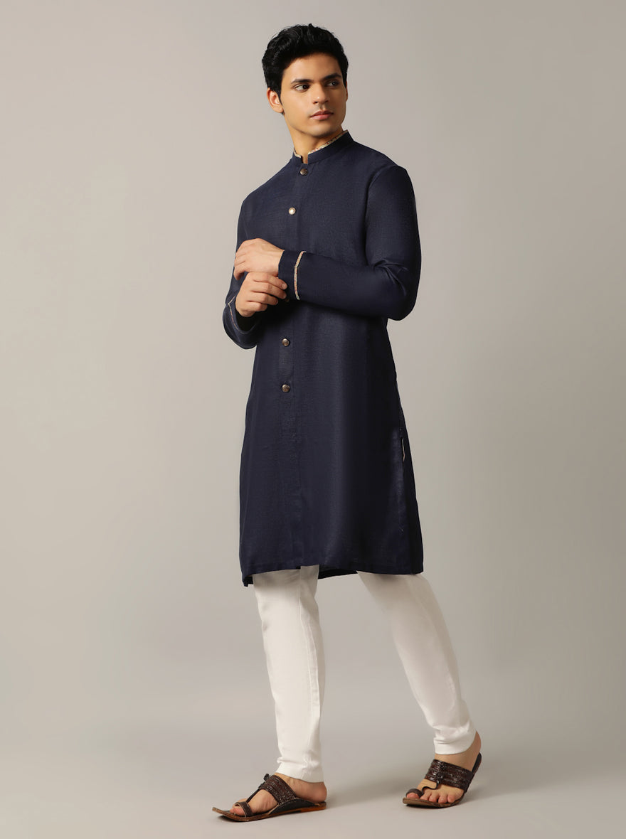 Blue Solid Kurta For Men