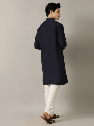 Blue Solid Kurta For Men