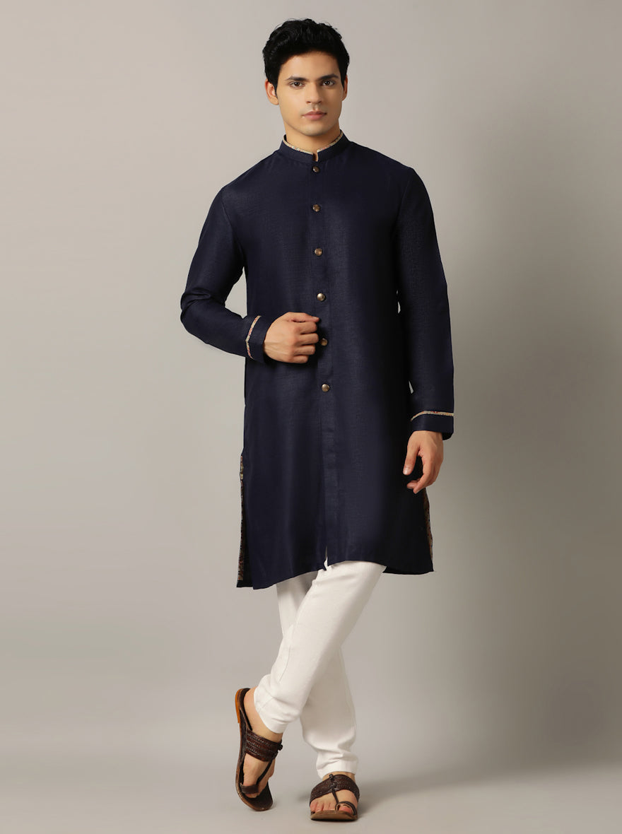 Blue Solid Kurta For Men