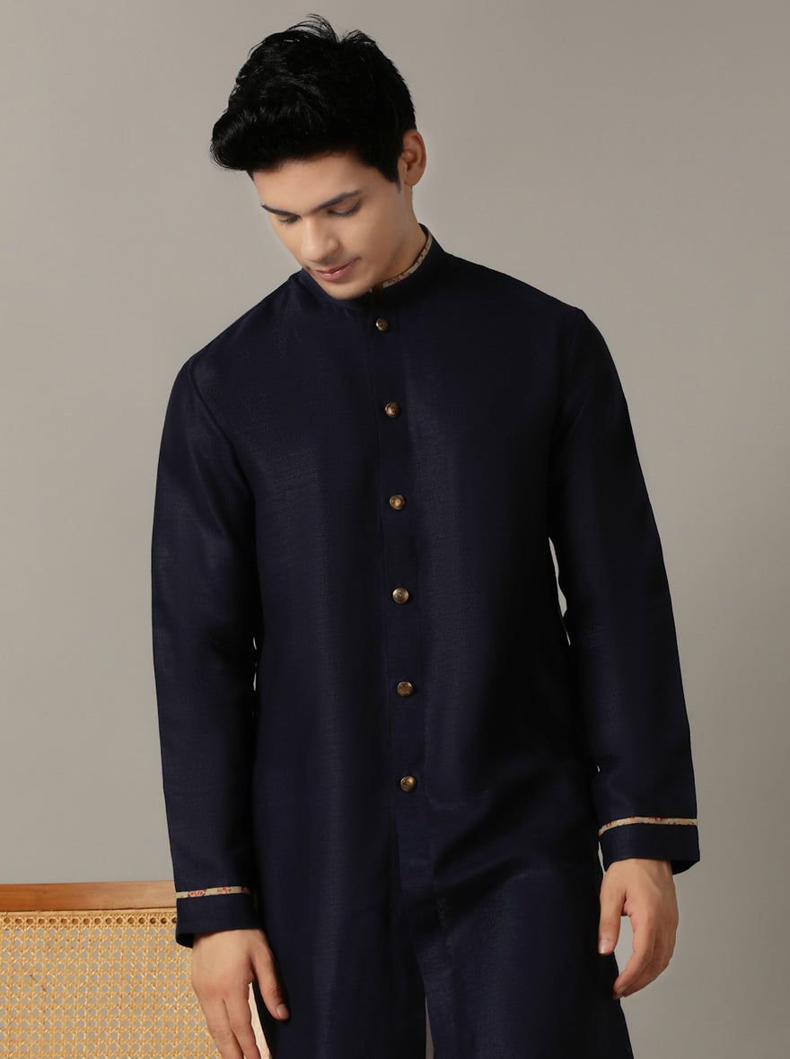 Blue Solid Kurta For Men