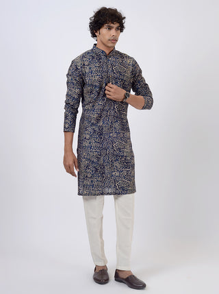 Blue Printed Kurta For Men