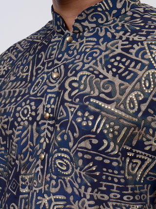 Blue Printed Kurta For Men