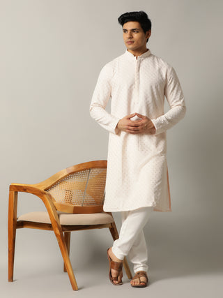 Peach Embroidered Kurta For Men