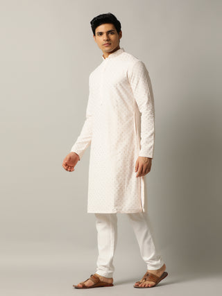 Peach Embroidered Kurta For Men