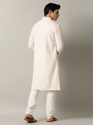 Peach Embroidered Kurta For Men