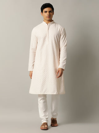 Peach Embroidered Kurta For Men