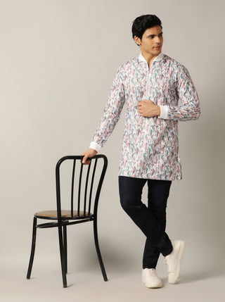 White Lilac Multi Printed Kurta For Men