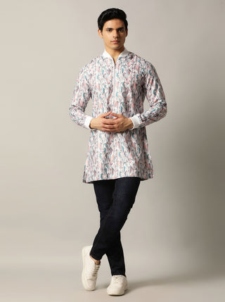 White Lilac Multi Printed Kurta For Men