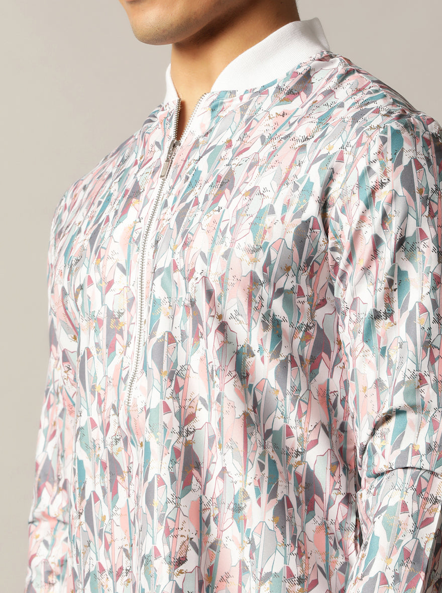 White Lilac Multi Printed Kurta For Men